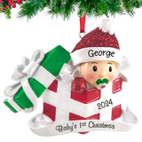 Personalized Baby's First Christmas Ornament - Red Present Box