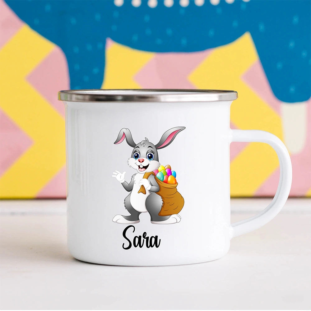 Custom Kids Mug with Name for Girls, Bunny Hot Chocolate Toddler Mug