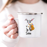 Custom Kids Mug with Name for Girls, Bunny Hot Chocolate Toddler Mug