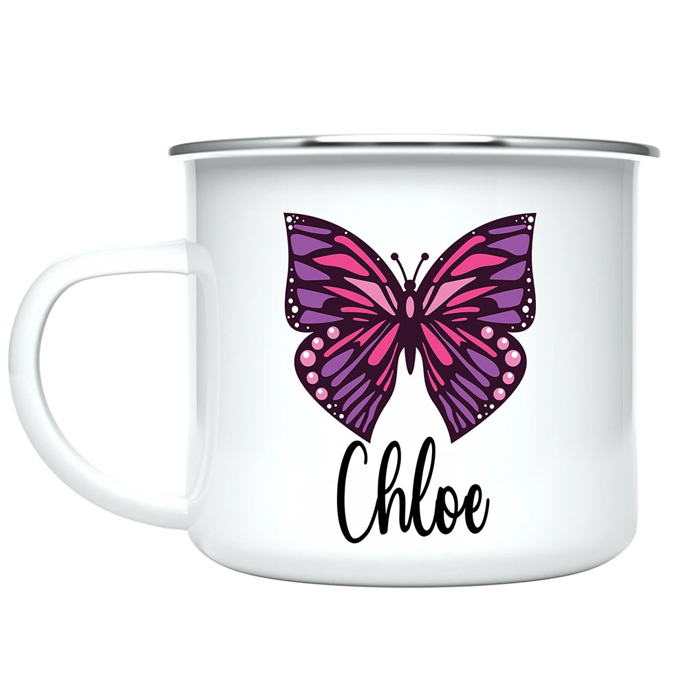 Custom Kids Mug with Name for Girls, Butterfly Hot Chocolate Toddler Mug