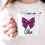 Custom Kids Mug with Name for Girls, Butterfly Hot Chocolate Toddler Mug