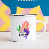 Custom Kids Mug with Name for Girls, Mermaid Hot Chocolate Toddler Mug