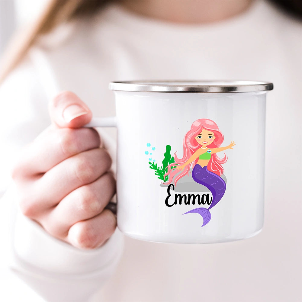 Custom Kids Mug with Name for Girls, Mermaid Hot Chocolate Toddler Mug