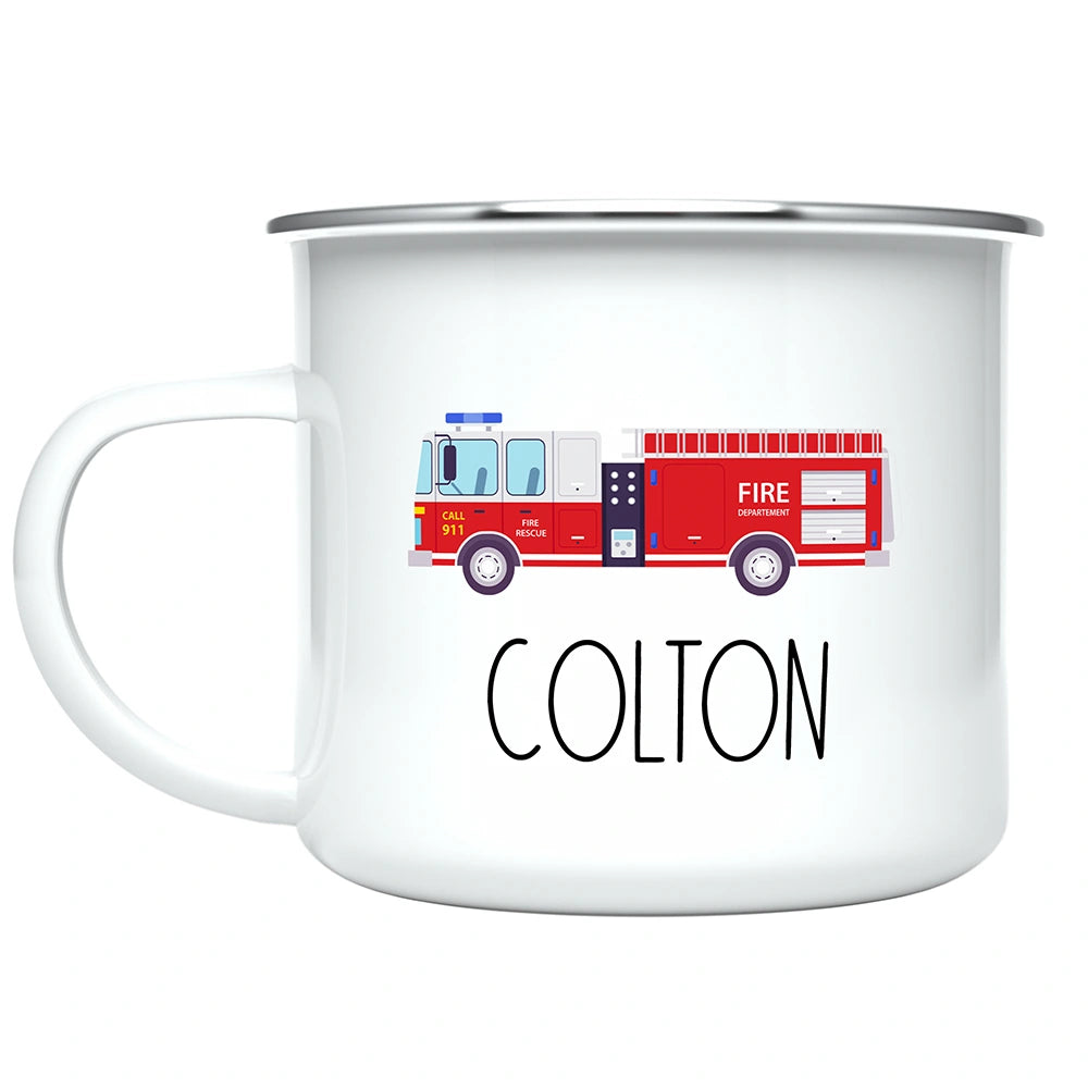 Custom Name Kids Mug, Fire Truck Toddler Hot Chocolate Mug for Boy