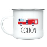 Custom Name Kids Mug, Fire Truck Toddler Hot Chocolate Mug for Boy