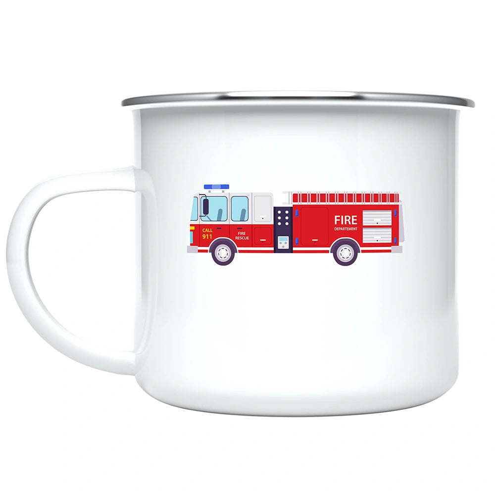 Custom Name Kids Mug, Fire Truck Toddler Hot Chocolate Mug for Boy