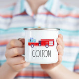 Custom Name Kids Mug, Fire Truck Toddler Hot Chocolate Mug for Boy