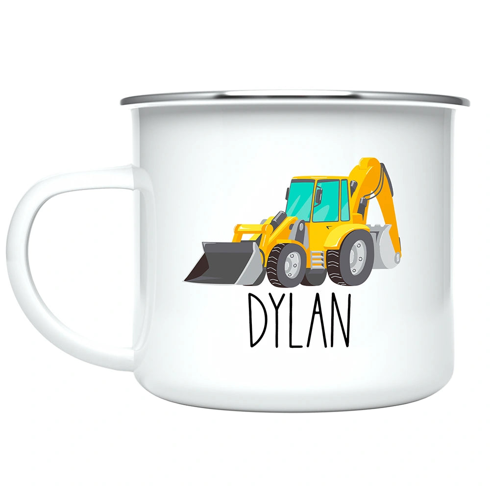 Custom Name Kids Mug, Hot Cocoa Excavator Mug for Toddler Boy