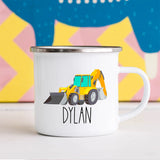 Custom Name Kids Mug, Hot Cocoa Excavator Mug for Toddler Boy