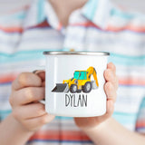 Custom Name Kids Mug, Hot Cocoa Excavator Mug for Toddler Boy