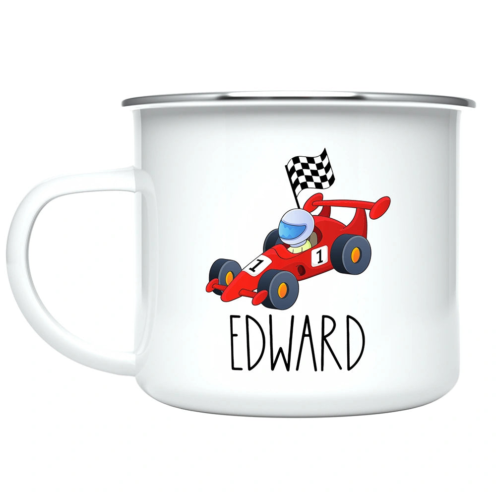 Custom Name Kids Mug, F1 Car Hot Cocoa Mug for Toddler Boy