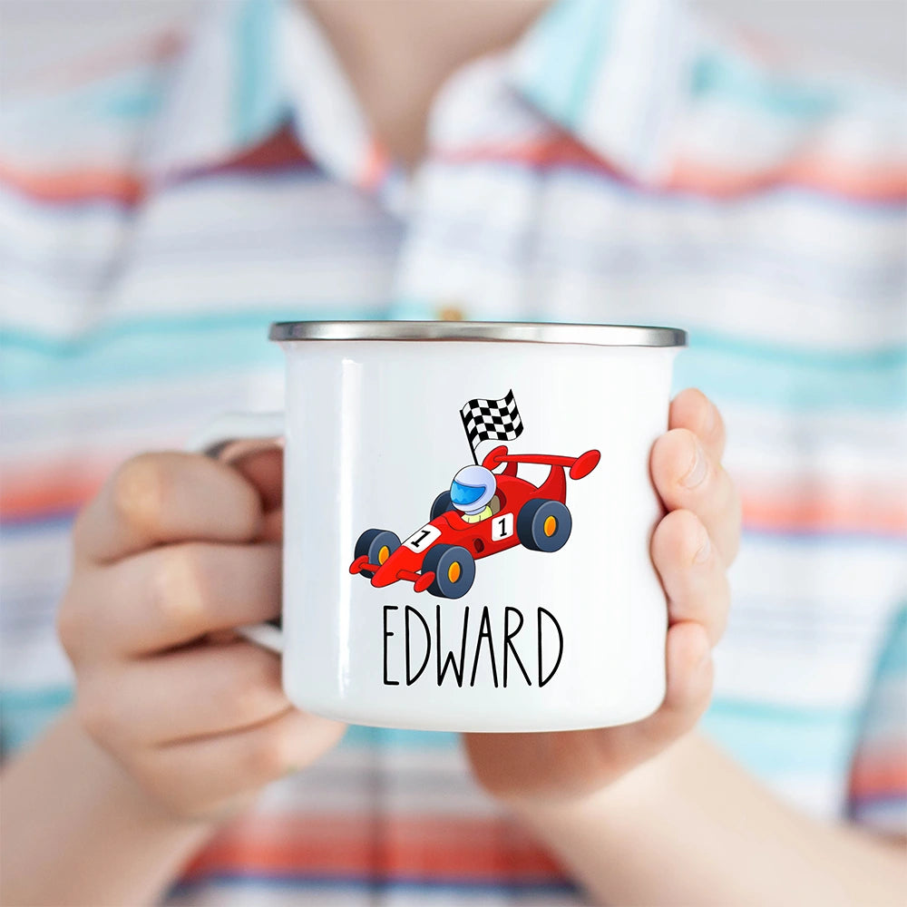 Custom Name Kids Mug, F1 Car Hot Cocoa Mug for Toddler Boy