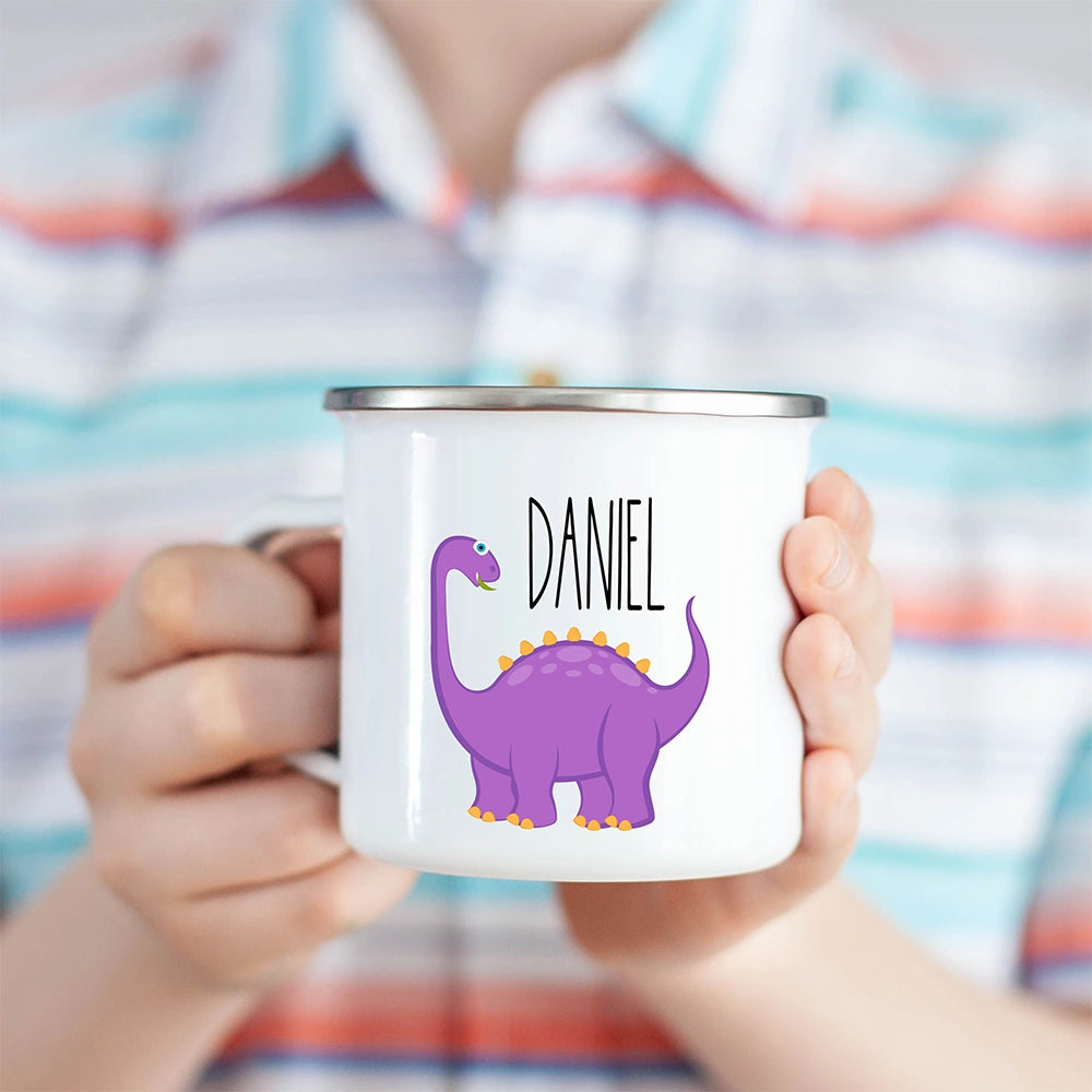 Custom Name Kids Mug for Boys & Girls, Dinosaur Hot Chocolate Toddler Mug