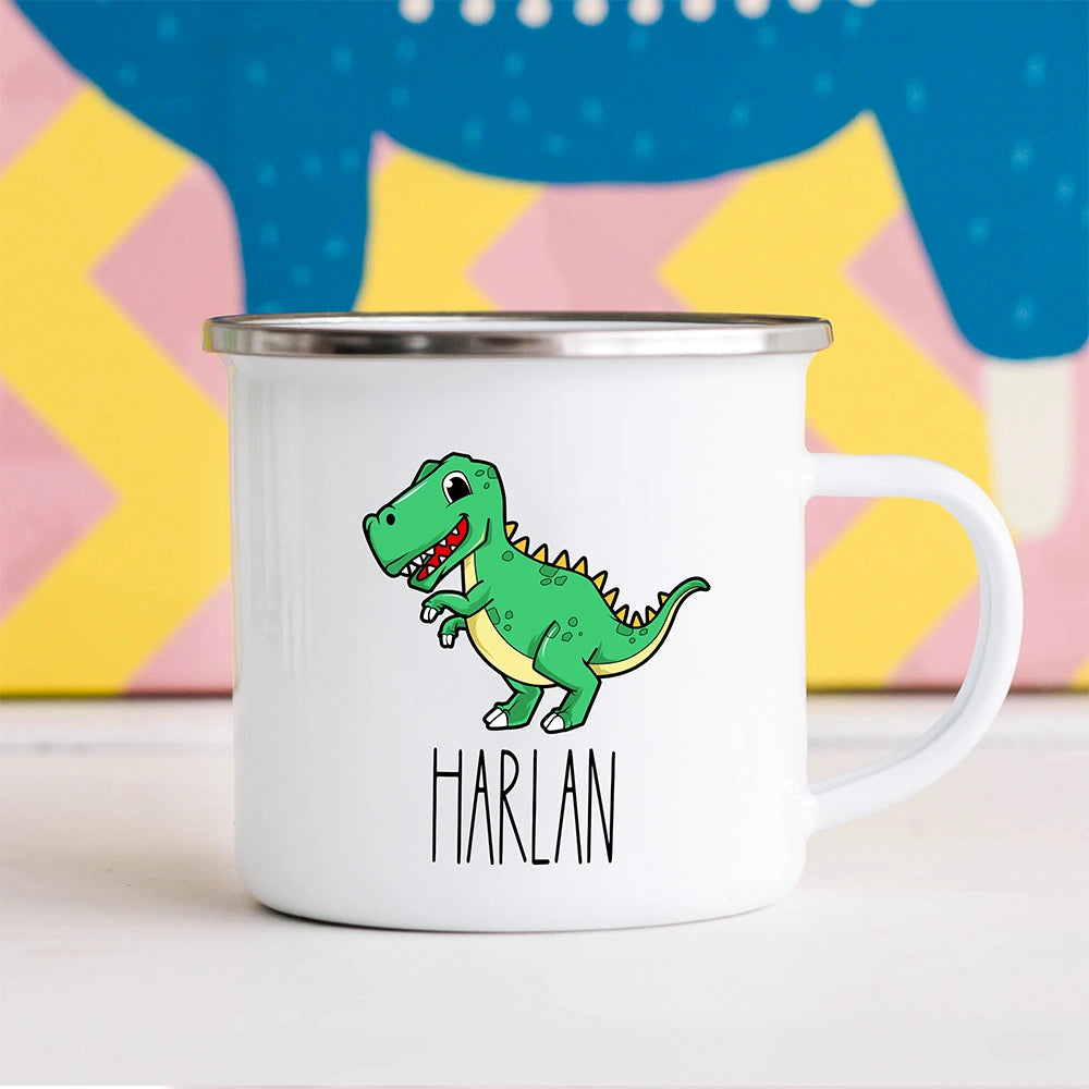 Custom Name Kids Mug for Boys & Girls, T-Rex Hot Chocolate Toddler Mug