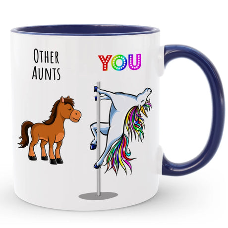 Custom Aunt Coffee Mug, Aunt Gag Mug, Funny Unicorn Aunt on Dancing Pole Mug