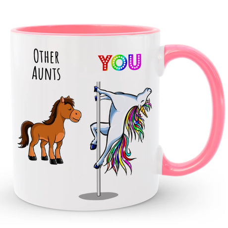 Custom Aunt Coffee Mug, Aunt Gag Mug, Funny Unicorn Aunt on Dancing Pole Mug