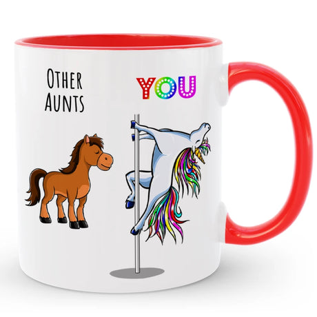 Custom Aunt Coffee Mug, Aunt Gag Mug, Funny Unicorn Aunt on Dancing Pole Mug