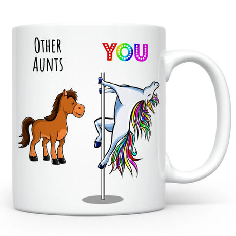 Custom Aunt Coffee Mug, Aunt Gag Mug, Funny Unicorn Aunt on Dancing Pole Mug