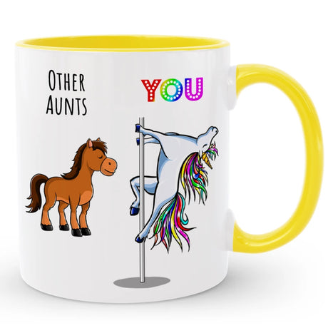 Custom Aunt Coffee Mug, Aunt Gag Mug, Funny Unicorn Aunt on Dancing Pole Mug