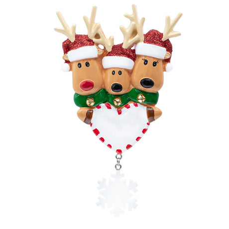 Personalized Reindeer Family of 3 Christmas Ornament