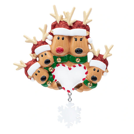 Personalized Reindeer Family of 5 Christmas Ornament