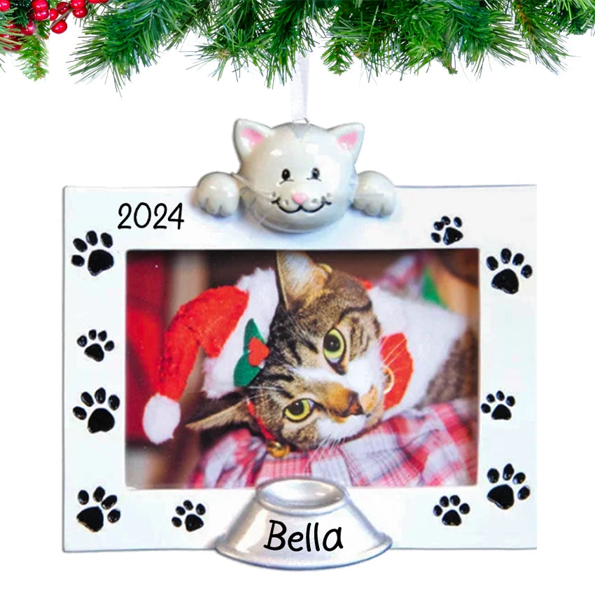 Personalized Cat Picture Frame Christmas Ornament