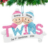 Personalized Twin Boy & Girl Christmas Ornament