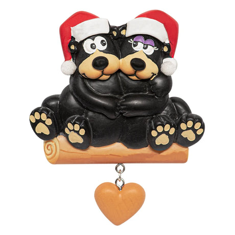 Personalized Black Bear Couple with Heart Christmas Ornament