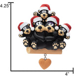 Personalized Black Bear Family of 5 with Heart Christmas Ornament