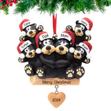 Personalized Black Bear Family of 6 with Heart Christmas Ornament