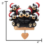 Personalized Black Bear Family of 6 with Heart Christmas Ornament