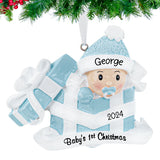 Personalized Baby's First Christmas Ornament - Baby Boy in Present