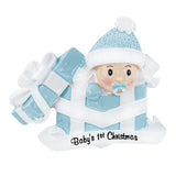 Personalized Baby's First Christmas Ornament - Baby Boy in Present