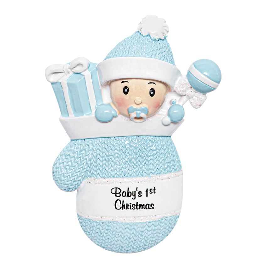 Personalized Baby's First Christmas Ornament - Baby Boy in Mitten