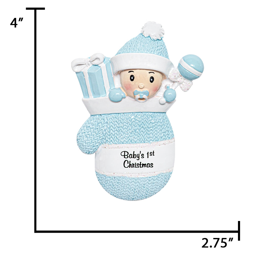 Personalized Baby's First Christmas Ornament - Baby Boy in Mitten