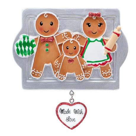 Personalized Made with Love Family of 3 Christmas Ornament