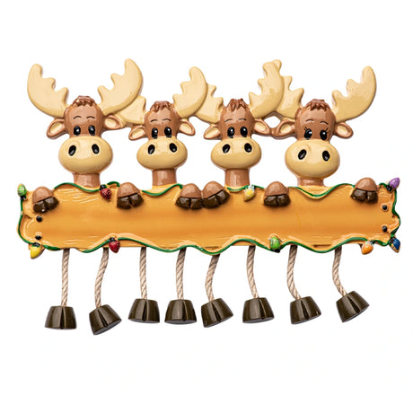 Personalized Moose Family of Four Christmas Ornament