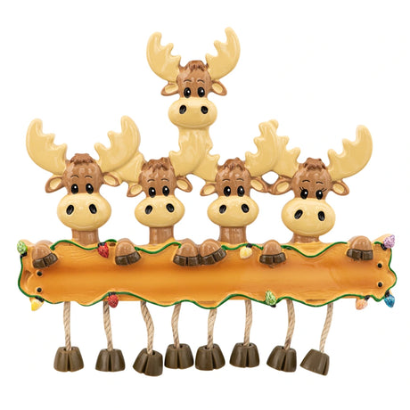 Personalized Moose Family of Five Christmas Ornament