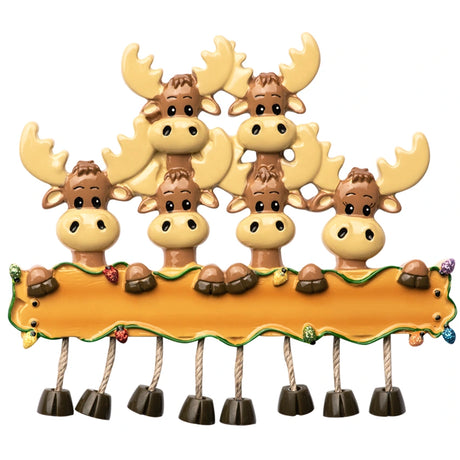 Personalized Moose Family of Six Christmas Ornament