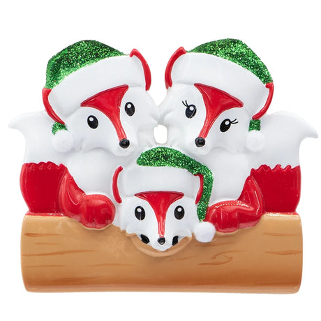 Personalized Fox Family of 3 Christmas Ornament