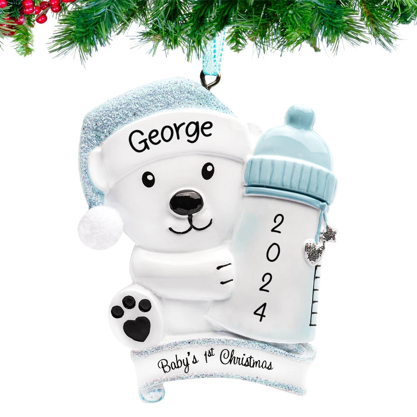 Custom My Baby's First Christmas Ornament – Baby Boy with Bottle