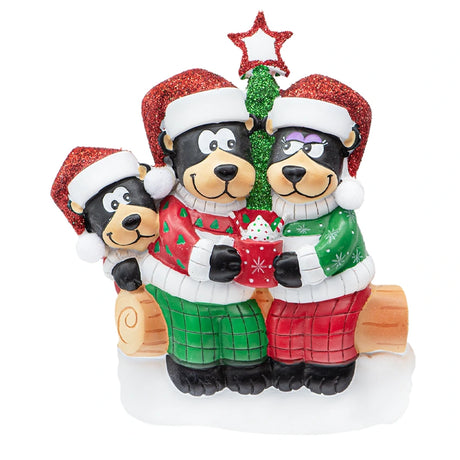 Personalized Black Bear Family of 3 Christmas Ornament