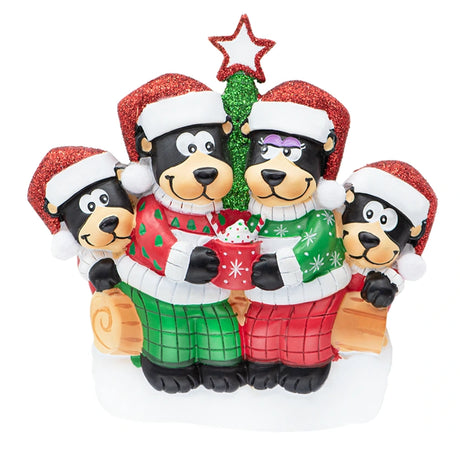 Personalized Black Bear Family of 4 Christmas Ornament