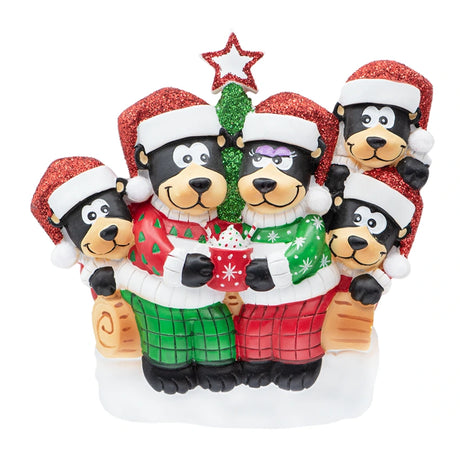 Personalized Black Bear Family of 5 Christmas Ornament