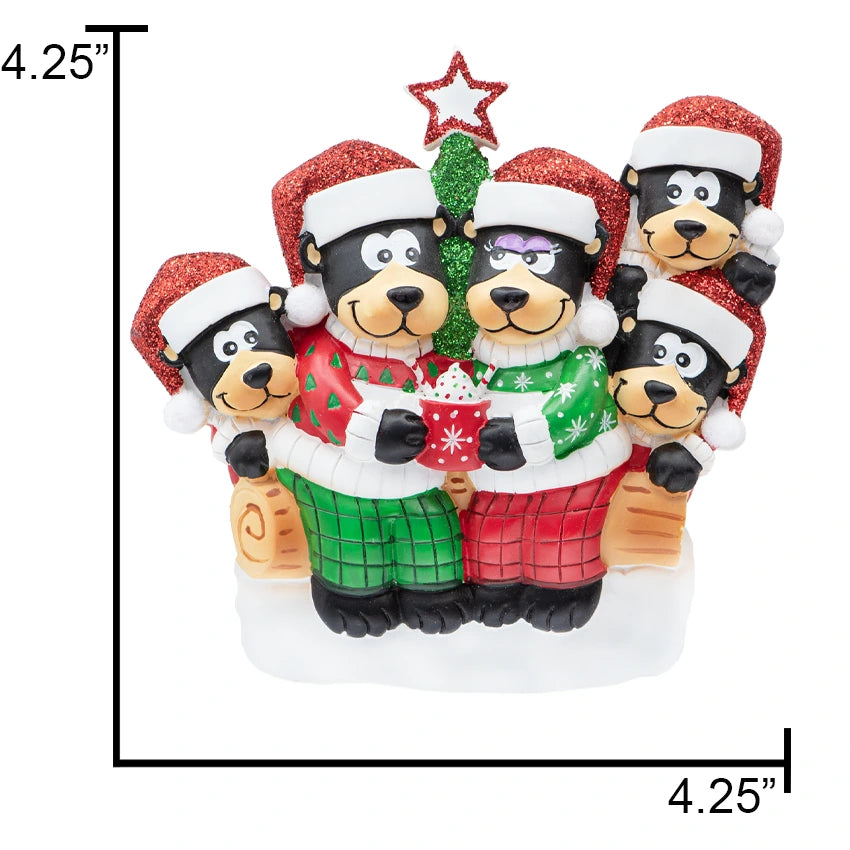 Personalized Black Bear Family of 5 Christmas Ornament