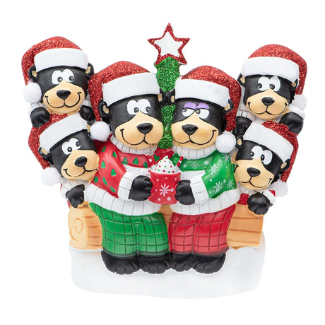 Personalized Black Bear Family of 6 Christmas Ornament