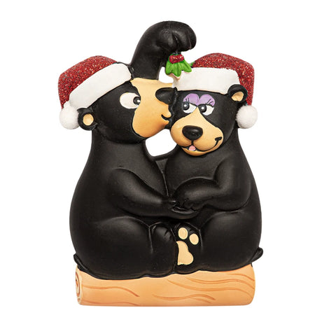 Personalized Kissing Under the Mistletoe Black Bear Couple Christmas Ornament