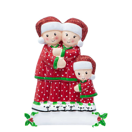 Personalized Pajama Family of 3 Christmas Ornament