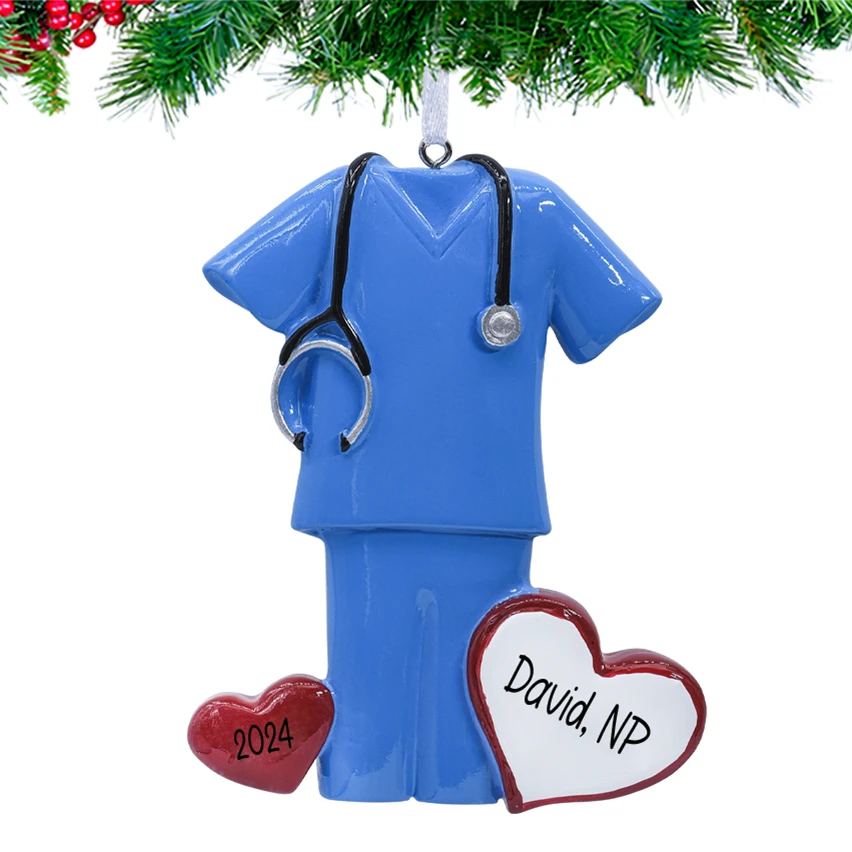 Personalized Blue Scrubs Christmas Ornament