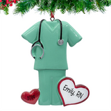 Personalized Green Scrubs with Stethoscope Christmas Ornament